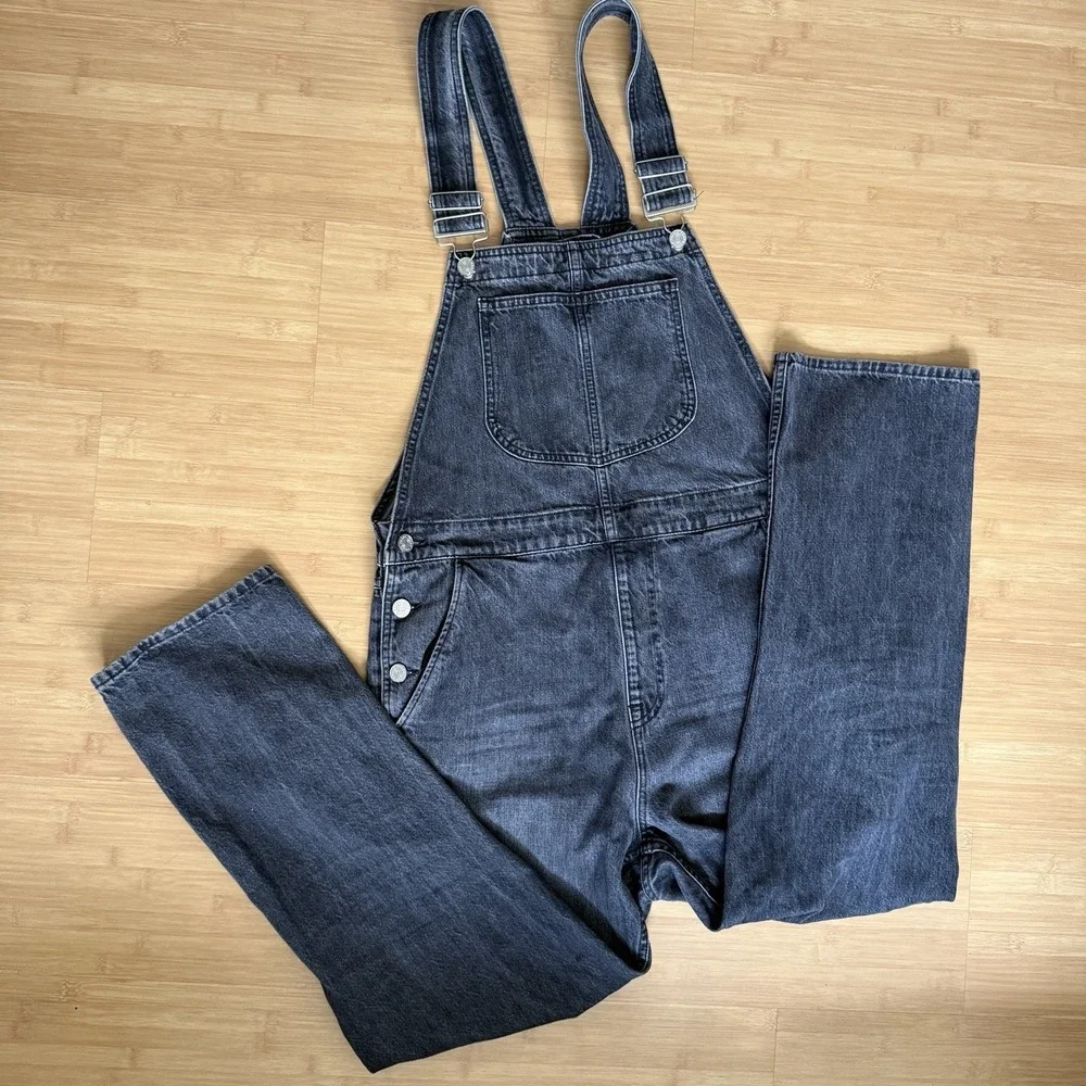 Frame Denim Classic Straight Leg Overalls‎ Size Large Faded Blackwater Wash EUC